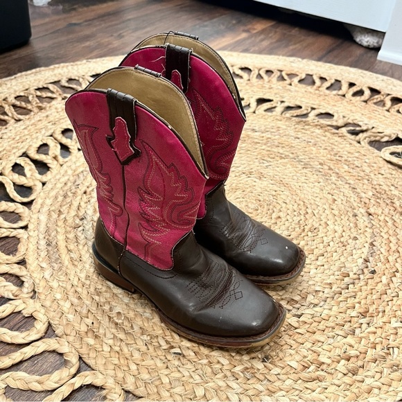 Roper Western Boots Girl Square Toe Pink Brown Size 2 Kids - Picture 5 of 5
